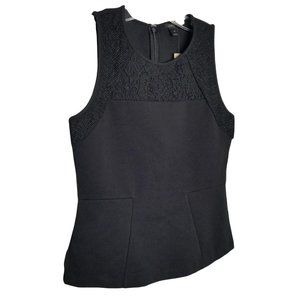 J Crew Size XS NWT Top Mixed Knit Lace Structured Shaped Fit Shell Peplum Black